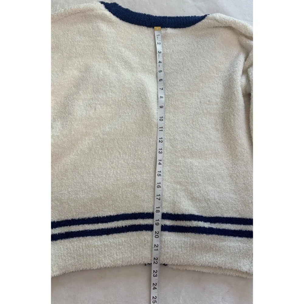 Novelty Boucle Knit Cardigan Cream/Navy Preppy Academia Sweater Forever 21 Sz S